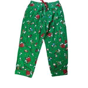 Peanuts Comfy Green Christmas Snoopy Pajama Pants Drawstring Festive Sleepwear L